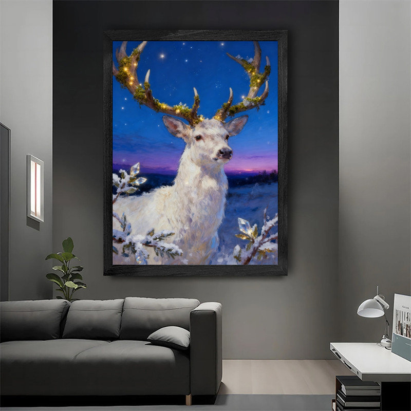 Cadre noir, impression magique de Noël cerf enneigé hiver, décor de cadre enchanteur festif, H 11 po x l 9 po