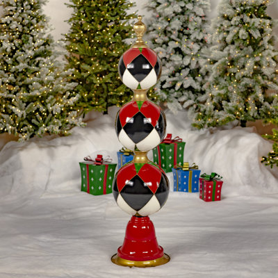 5.5ft. Tall Classic Christmas Ornament Iron Display Tower in Red, Green, & Gold -  Zaer Ltd International, ZR220427