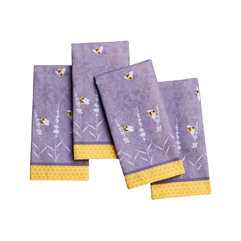 Maison d' Hermine Cloth Napkins Set of 4 100% Cotton Everyday Reusable Square Napkins Cloth Washable Dinner Wedding Restaurant Valentines Day Decorations Spring/Summer (Bees Are Buzzing, 18" x 18")