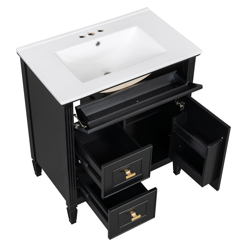 Meuble-lavabo de 30 po avec lavabo en céramique, Noir