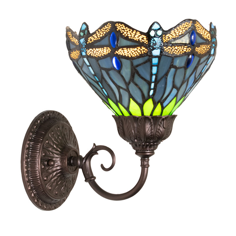 1 - Light Armed Sconce, Blue/Green/Beige