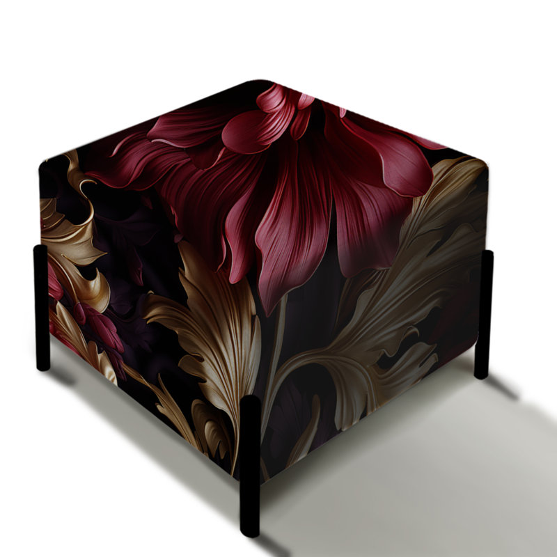 Damask Purple Baroque Floral Dreams - Damask Square Ottoman