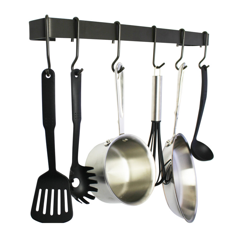 Utensil Bar Handcrafted Wall Mounted Pot Rack, 3" H x 24" W x 3" D, Brushed Copper