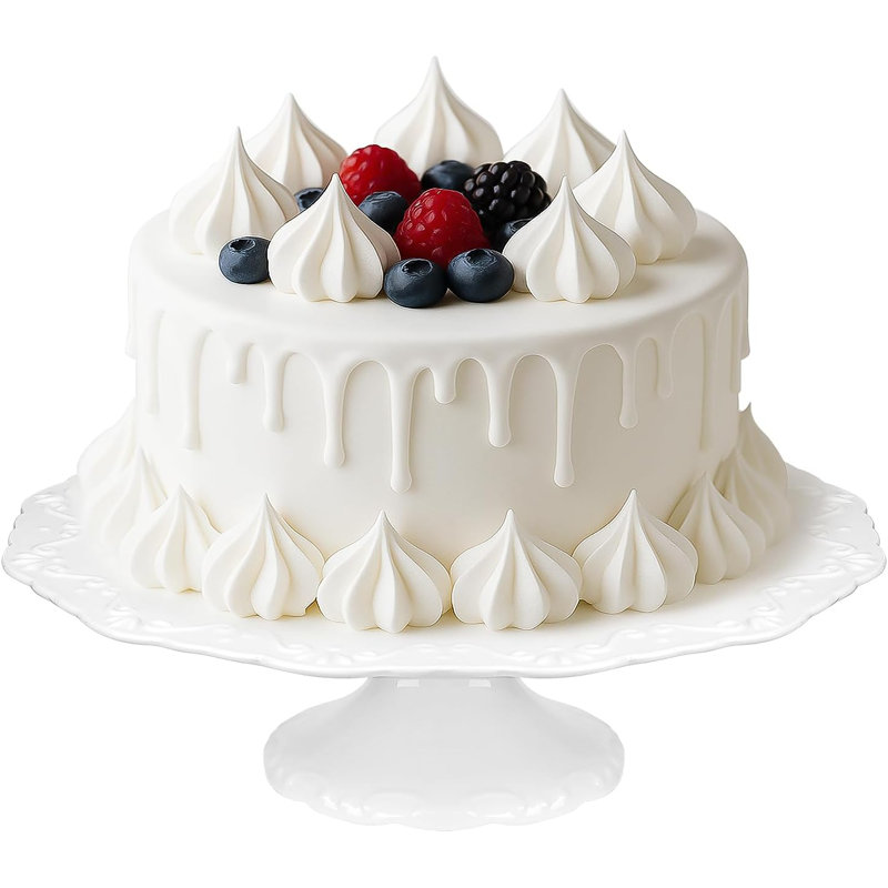 Présentoir à gâteaux en porcelaine blanche 10 po, présentoir rond pour gâteau de 8 po - Décoration de fête, mariage, fête de naissance et Noël