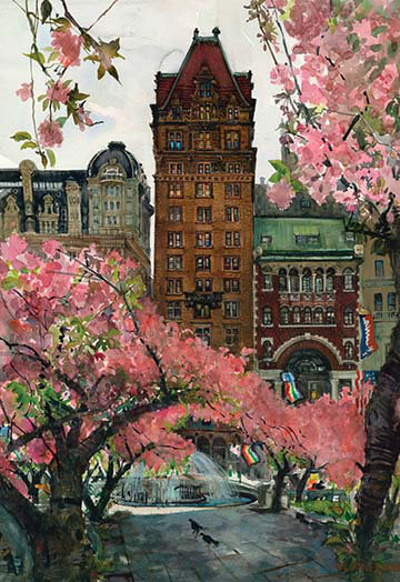 Reproduction d’art graphique sans cadre, "cherry blossoms" par noel miles, H 30 po x l 20 po