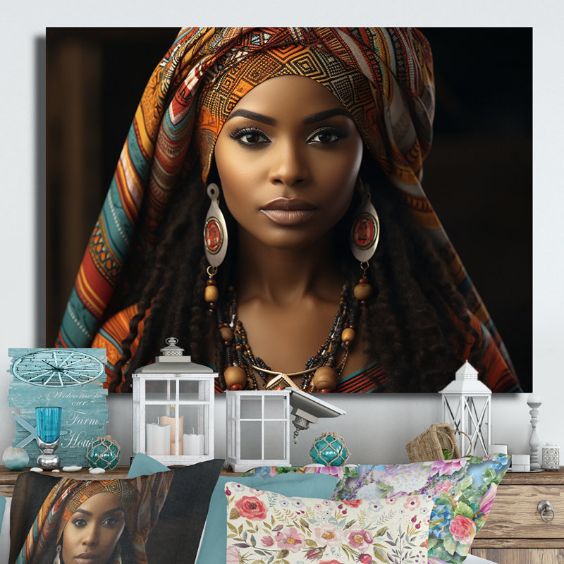 Emahiya tribal africain sur impression métallique, H 16 po x l 32 po
