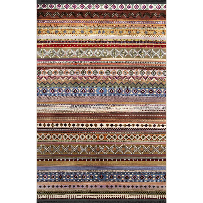 Tapis décoratif moderne à motifs géométriques multicolores, Rectangle 5 pi 1,02 po x 7 pi 6,55 po