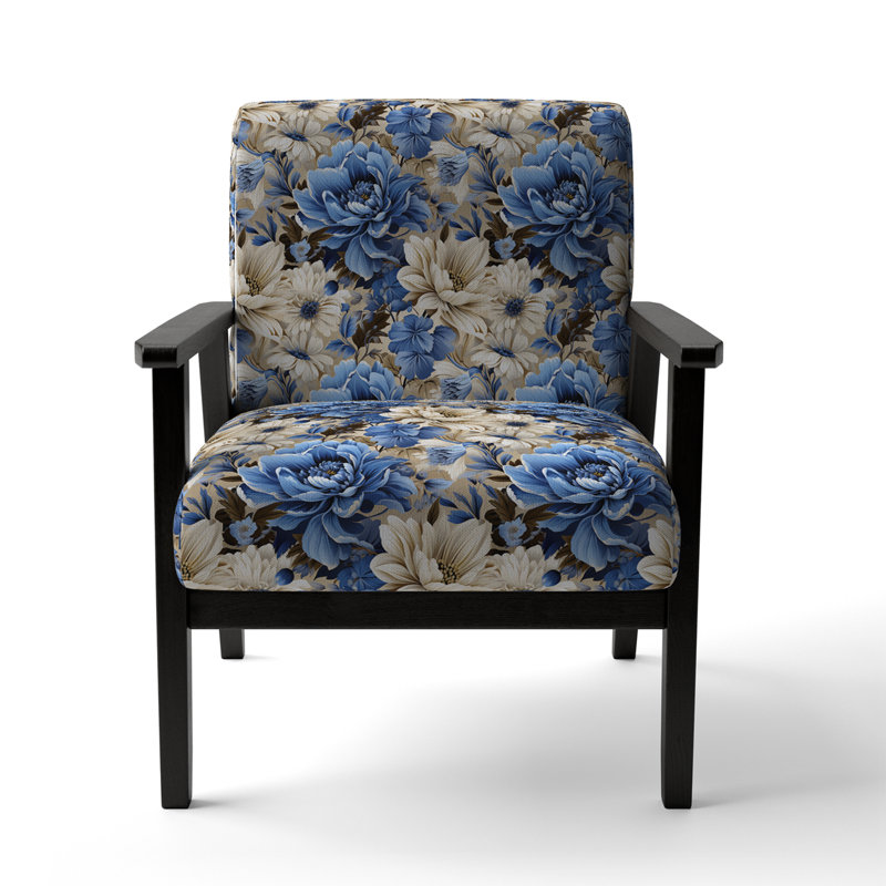 Cobalt Blue Scrollwork Swirls Victorian Pattern II - Upholstered Floral Accent Chair