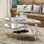 Table basse ovale moderne à miroir 2 niveaux 43,3 po avec pieds en acrylique et bordure en cristal Modern Glam