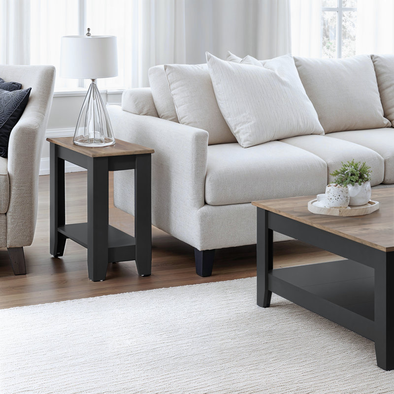 Weddel Basilico End Table with Storage, Black/ Knotty Oak