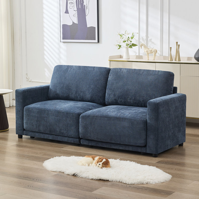 Causeuse à accoudoirs carrés 77,4 po, Bleu