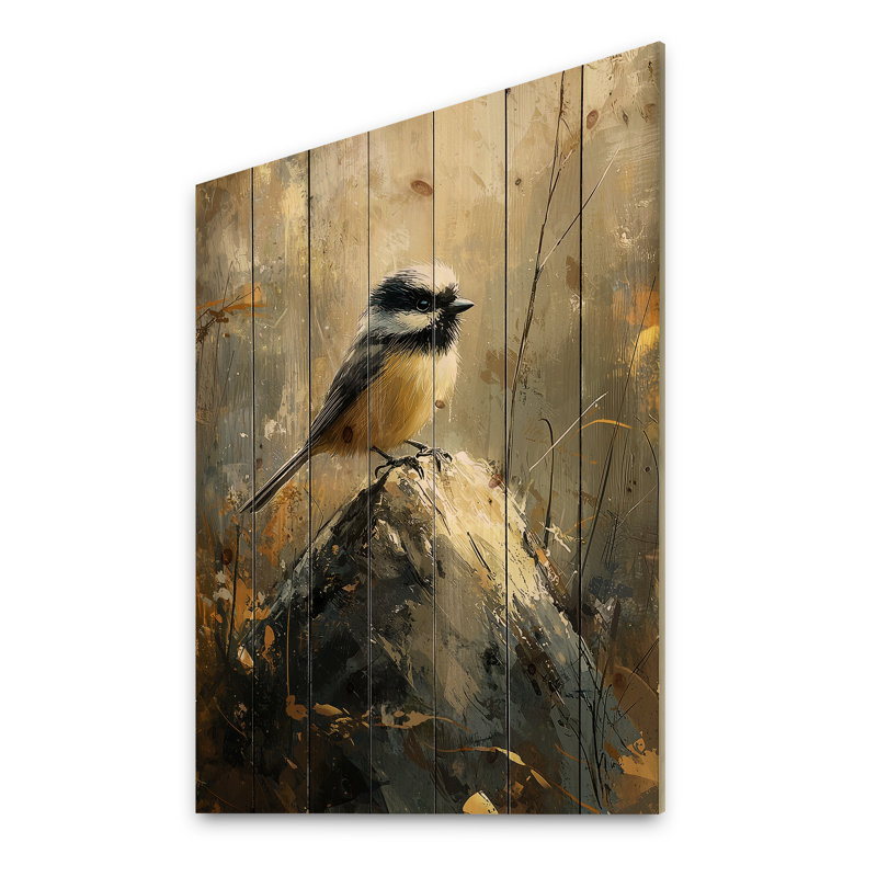 Chickadee oiseau sur une pomme de pin IV - Art mural en bois oiseau - sur bois de pin naturel, H 20 po x l 10 po x P 0,78 po