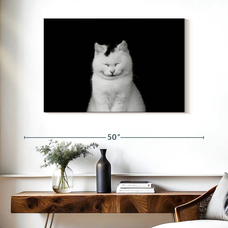 Brampt Delighted White Cat, 26" H x 39" W