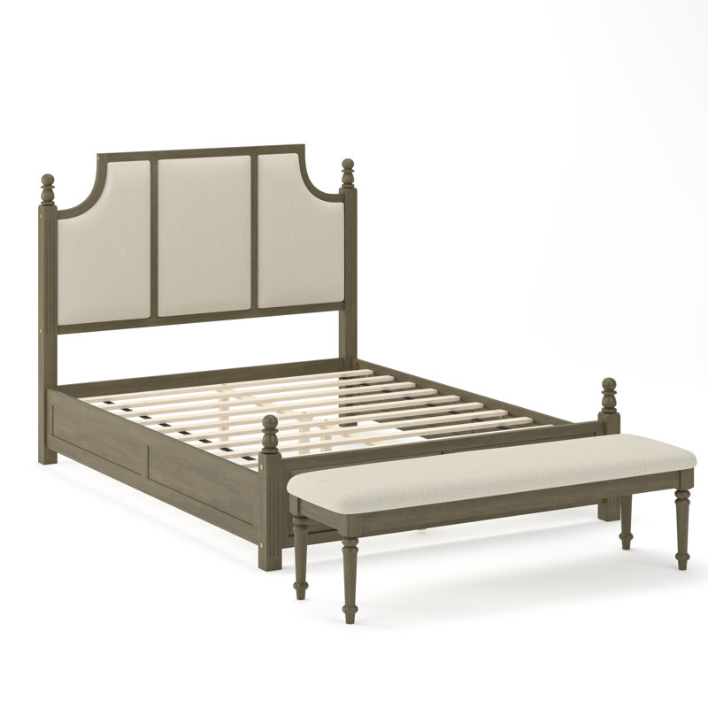 Grace Upholstered Linen Bedroom Set, Bronze Antique, 1 Bench, Grand lit