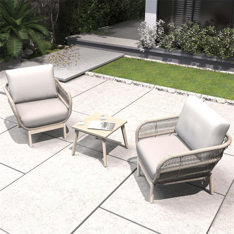 Ensembles de bancs et de chaises en bois d'acacia - Ensemble de sièges d'extérieur avec confort et corde tissée, 3