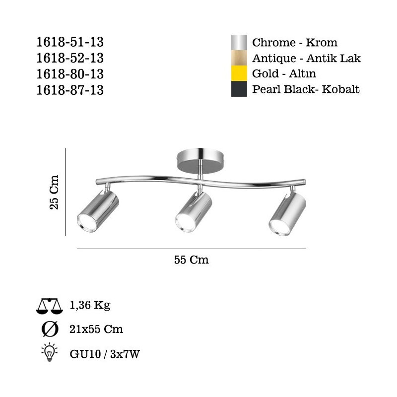 Lustre antique en laque, structure en métal, 9,8 x 9,8 x 1,2 pouces | Type de douille: 3 x GU 10 Max 7W, ampoule incluse | Élégant luminaire pour salon et salle à manger, design élégant et durable, classé IP20