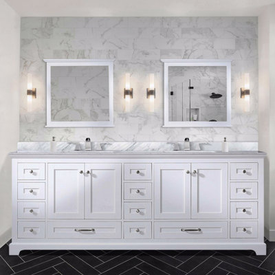 Double Basin Bathroom Vanity 84" Wide X 22" Deep, Carrara Marble Top, With Faucet Set