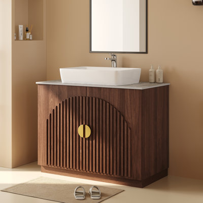 36" L x 18" W x 27.5" H Modern Wooden Bathroom Vanity with Ceramic Vessel Sink and Stone Countertop Freestanding Bathroom Vanity Cabinet Bathroom Storage Cabinet
