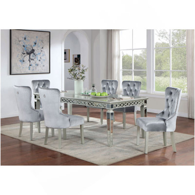 Silver Dining Table W Leaf Mirror Accent Design Contemporary 1Pc Glam Table Dining Room Furniture
