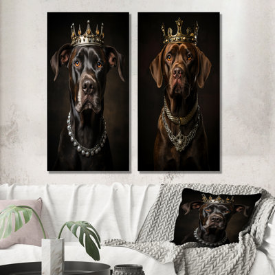 «Crowned Royal Bloodhound Dog I», ensemble d'art mural en métal 2 pièces