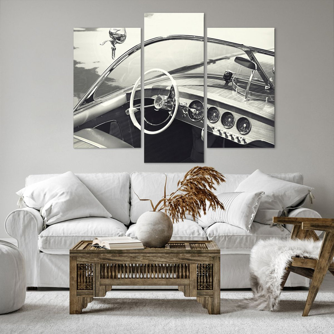 3-tlg. Leinwandbilder-Set Luxury Boat Black and White