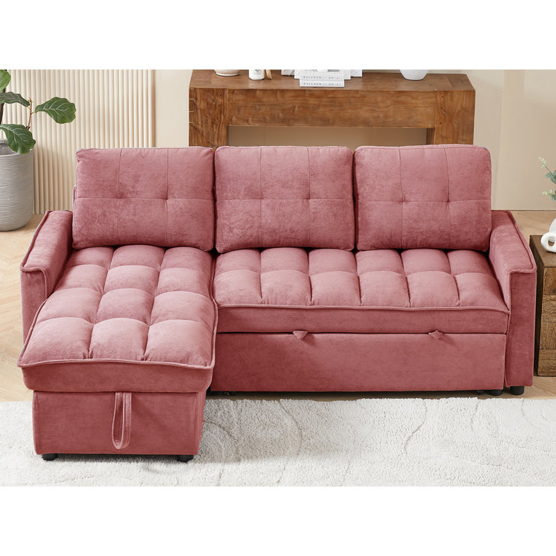 Canapé modulaire convertible en L 71 po avec méridienne et rangement, Red Chenille
