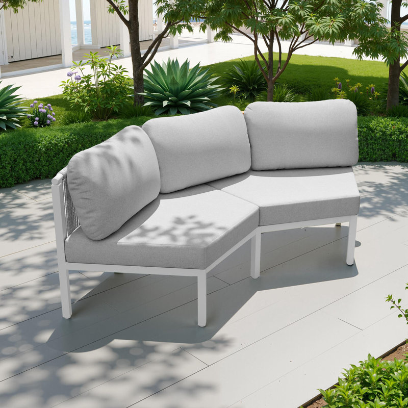 Aluminum Outdoor Patio Sectional Sofa Set, Light Gray, 2 Person