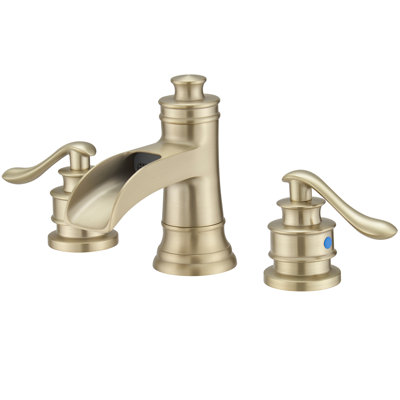 8 In. Widespread Double Handle Waterfall Bathroom Faucet With Pop-Up Drain Assembly In Spot Resist Brushed Gold