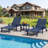 Outdoor Lounge Chair with 5-Position Adjustable, Pool Lounge Chair with Portable Wheels, Cup Holder, HDPE Tanning Chair for Outside, Poolside-1615306785-1615306799