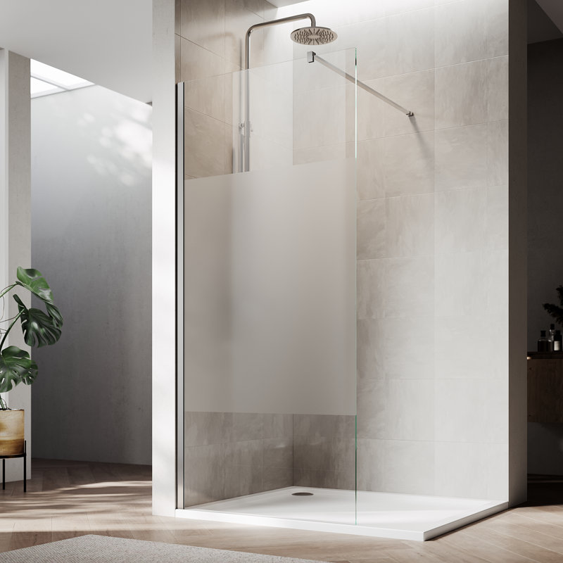 30"W x 72"H Reversible Single Fixed Frameless Shower Panel, 5/16" Semi-Frosted Nano Easy-Clean Glass, Chrome