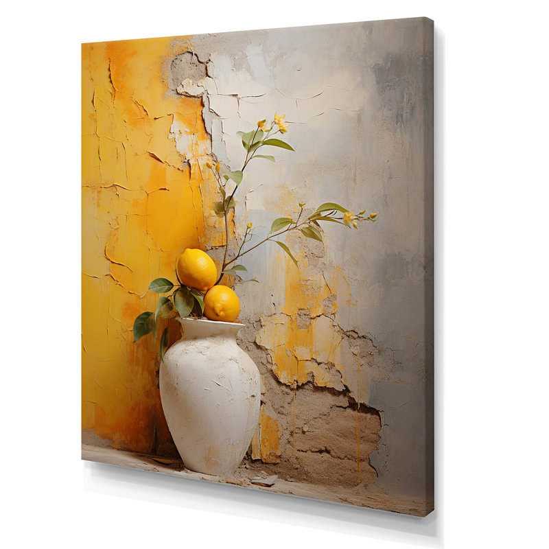 Minimalisme, poteries jaunes II sur toile, H 32 po x l 16 po x P 1 po, Toile tendue