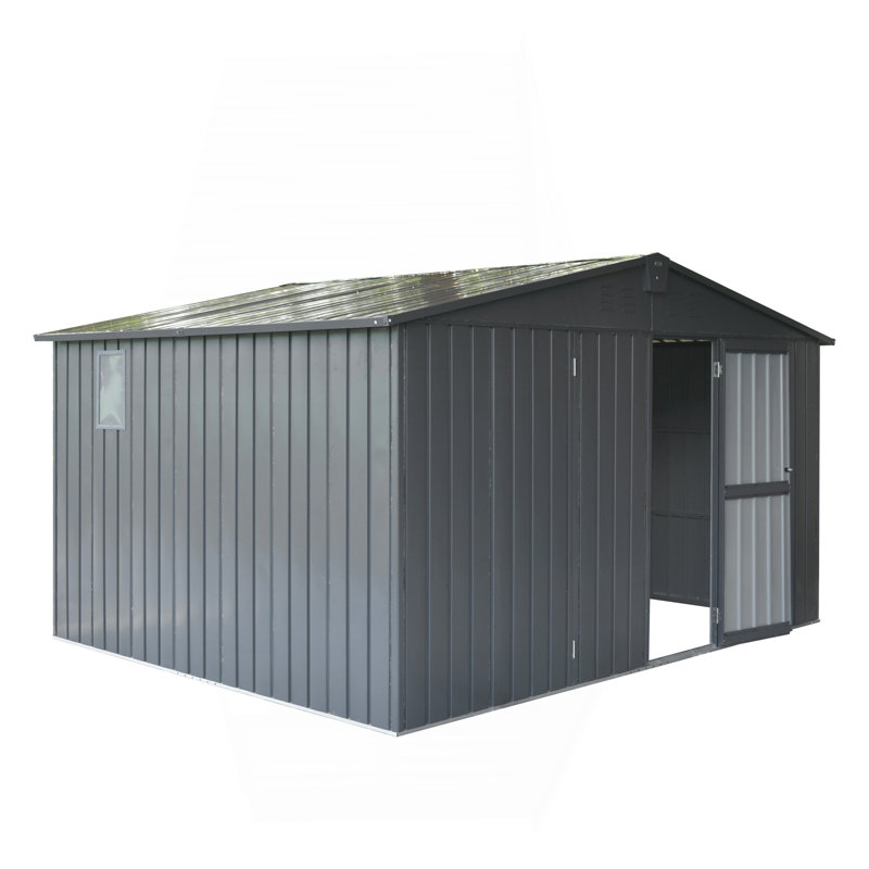 Remise de jardin avec cadre en acier galvanisé et fenêtres, H 78,7 po x l 138,11 po x P 109,88 po, Gris foncé