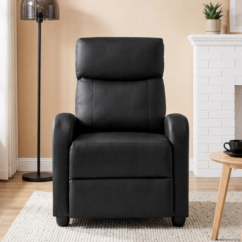 25.2" W Compact Ergonomic Massage Push-Back Recliner, Black
