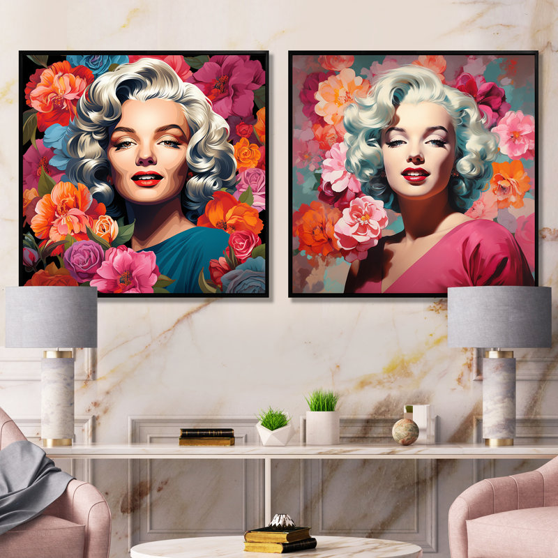 Marilyns Vibrance I - ensemble de 2 impressions sur toile Pop Art, Cadre noir, H 36 po x l 73 po x P 1,5 po