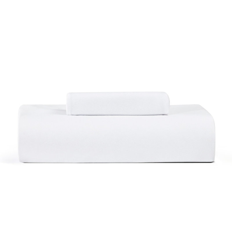 Ensemble de draps-housses en jersey de polyester, Blanc pur, Ensemble de draps pour lit simple avec un drap-hou