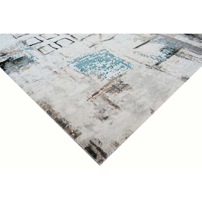 Hand Woven Silk and Wool Abstract Area Rug, Rectangle 8' x 10'