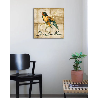Reproduction d'art mixte encadrée 24 po x 24 po encadrée «Hirondelle de grange» par Brandi Fitzgerald
