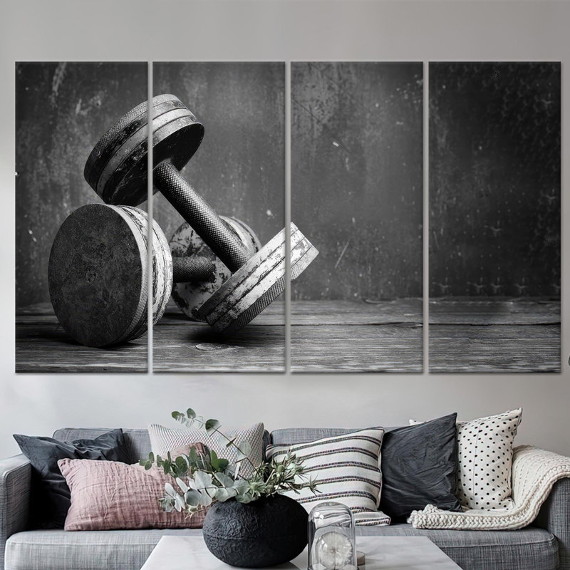 Élégantes haltères noires et blanches, impression sur toile, toile tendue 4P, 43,3 po H x 63 po l