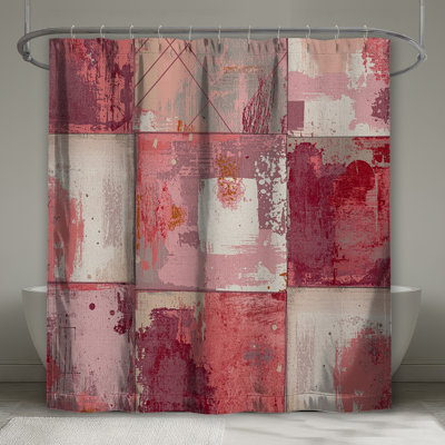 Pink Abstract Squares Shower Curtains Extra Long