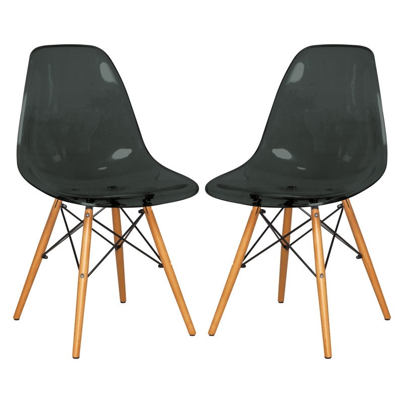 Dubuque Dining Side Chair with Metal Eiffel Base Design and Beech Wood Legs, Transparent Black