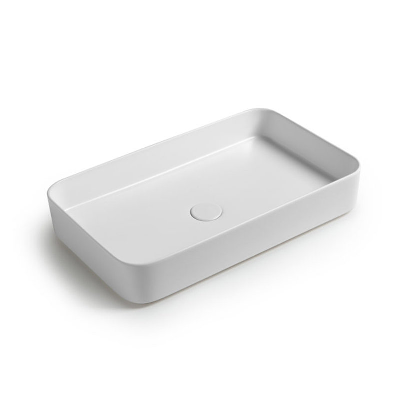 Lavabo de salle de bain vasque rectangulaire en céramique 25,6 po Mood, Blanc lustré