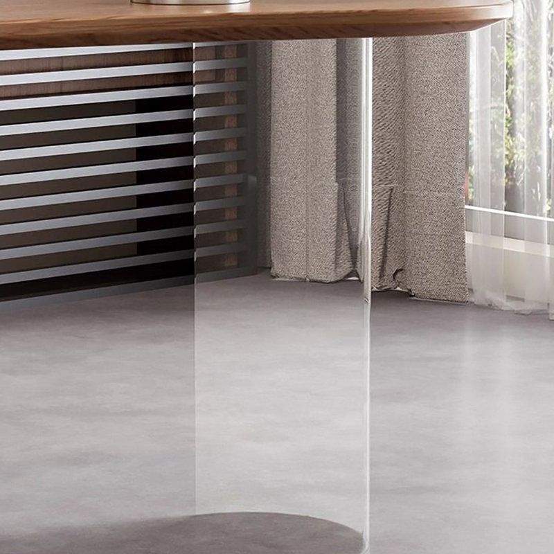Walnut-Tone Organic Desk with Clear Acrylic Legs