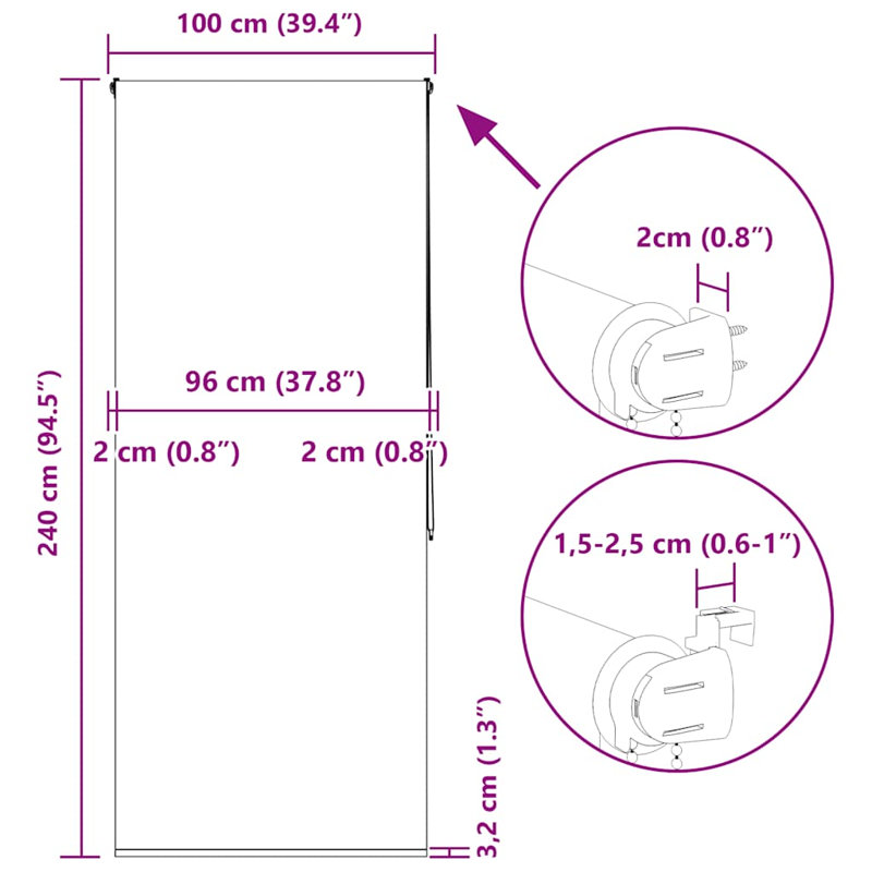 Room Darkening Roller Blind, 100cmW x 240cmL