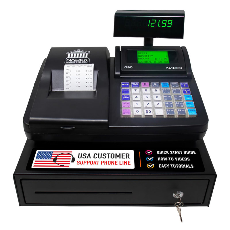 Nadex CR260 Electronic Cash Register With Steel Drawer, Thermal Printer & User-Friendly Interface