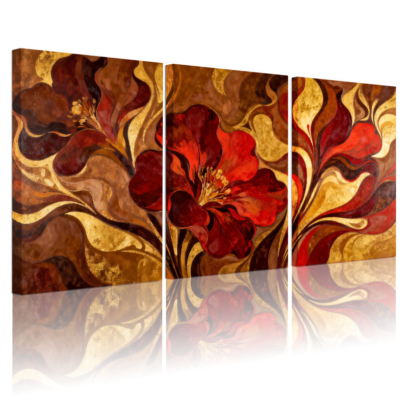 Plantes et fleurs, ensemble de 3 reproductions d'art sur toile, H 18 po x l 36 po