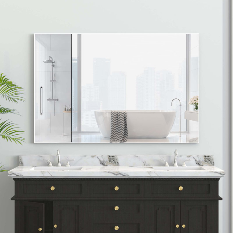 Miroir de salle de bain rectangulaire surdimensionné moderne, Blanc, 32 po x 48 po
