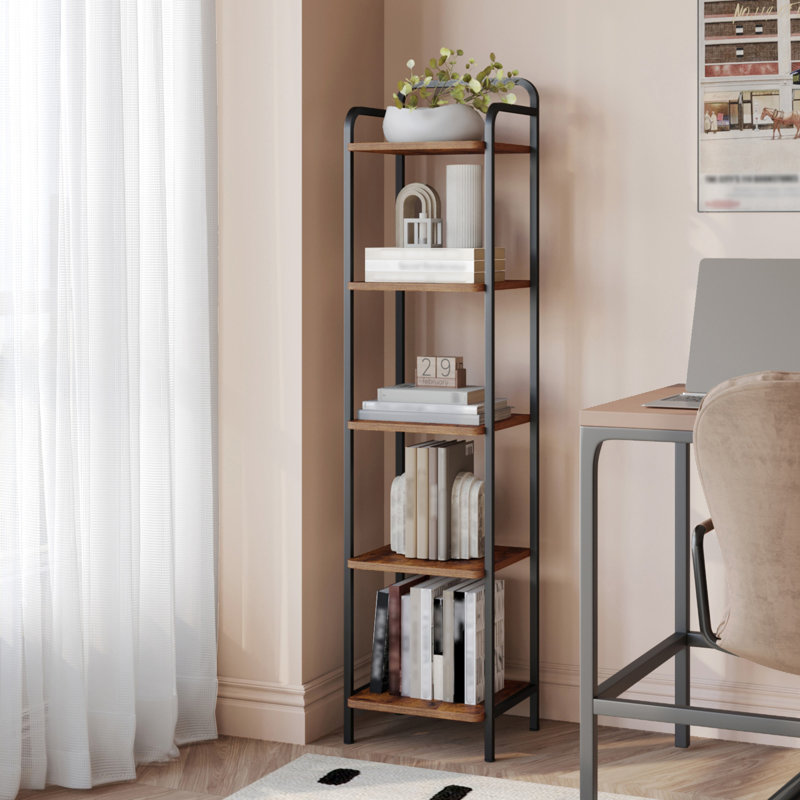 Bookcase Bookshelf, Narrow Tall Bookcase, Slim Wooden Shelving Unit for Bedroom, Living Room, Home Office, Sturdy 