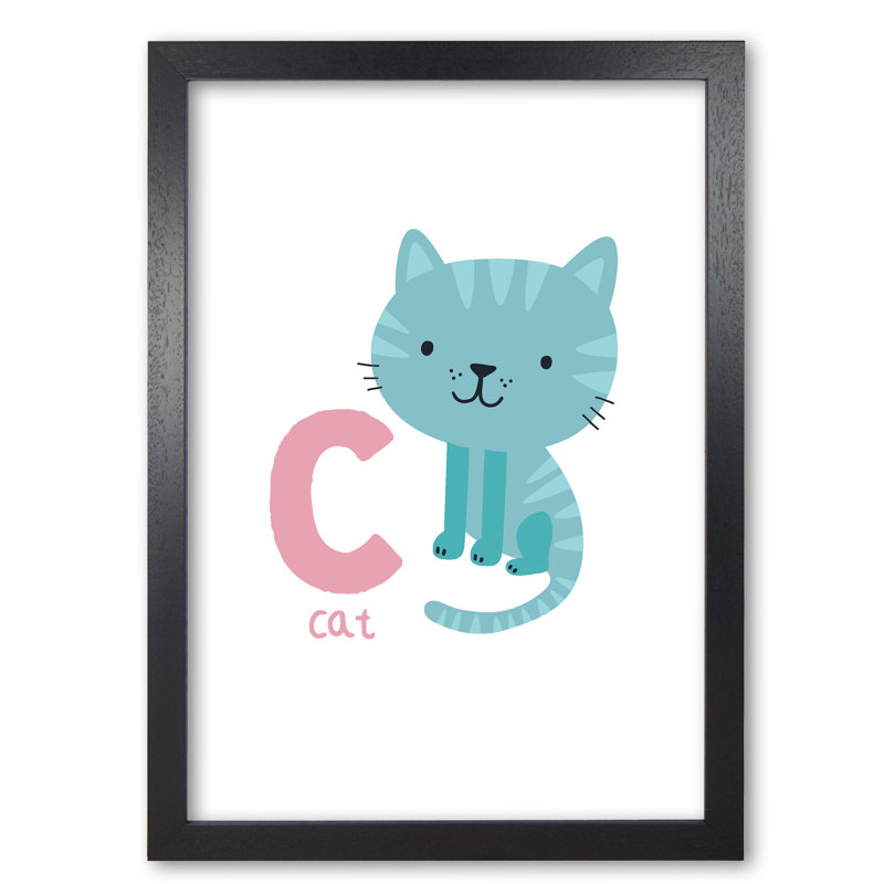 Alphabet Animals, C Is For Cat - Single Picture Frame Print, Black Grain Frame, 42 cm H x 30 cm W x 5 cm D