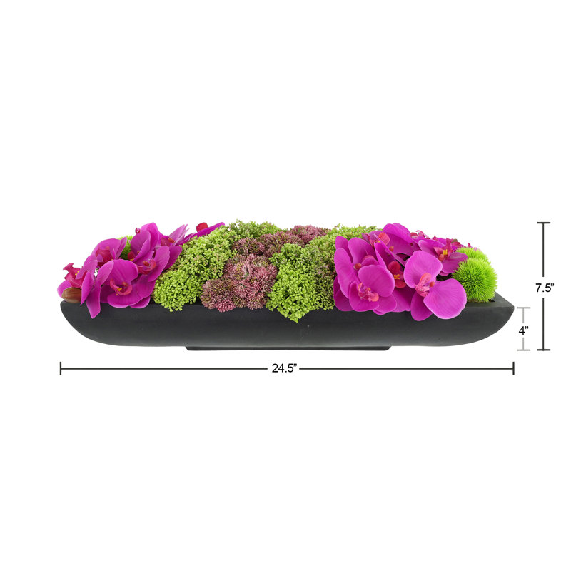 Orchid and  Arrangement, Black, 7.5" H x 24.5" W x 9" D