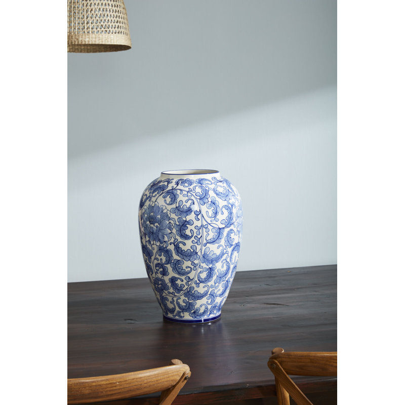 XL Blue and White Ceramic Chinoiserie Vase